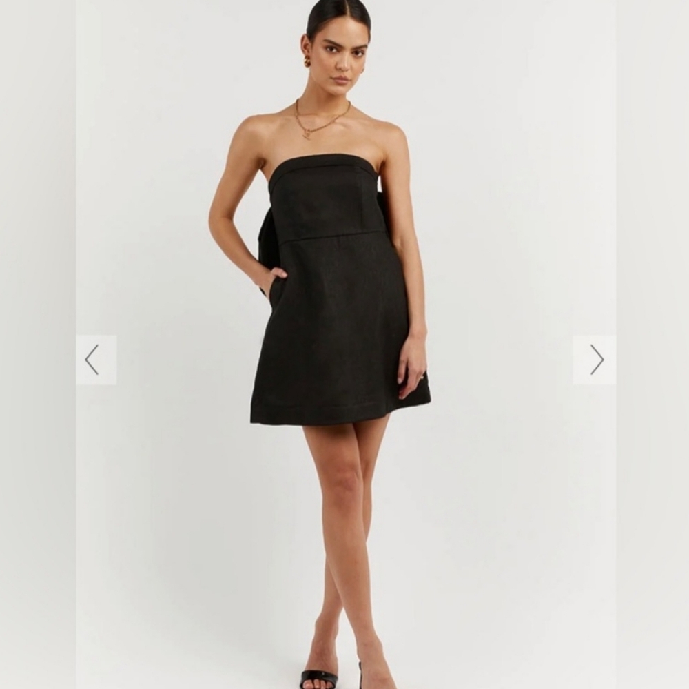 DISSH Aisle black linen back bow dress NWT